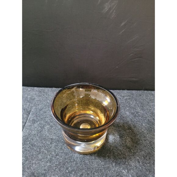 Krosno Poland Amber Brown Glass Candle Holders, Bubble in Clear Base - Picture 2 of 4